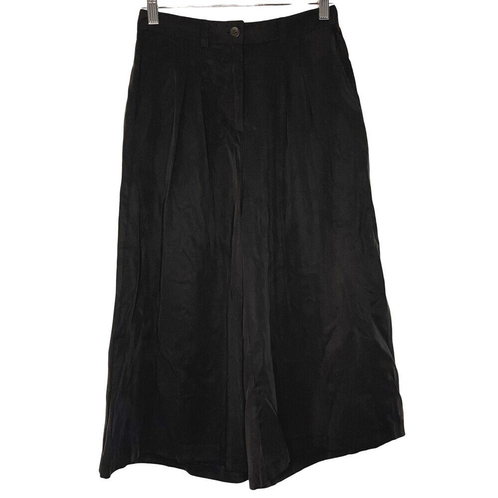 Amadi Amour Vert Culotte Pant Womens XS Black Tencel Wide Leg Pleated Pockets